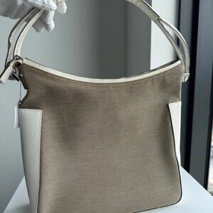GUCCI Canvas Leather Shoulder Bag Beige Brown Hobo Style Authentic